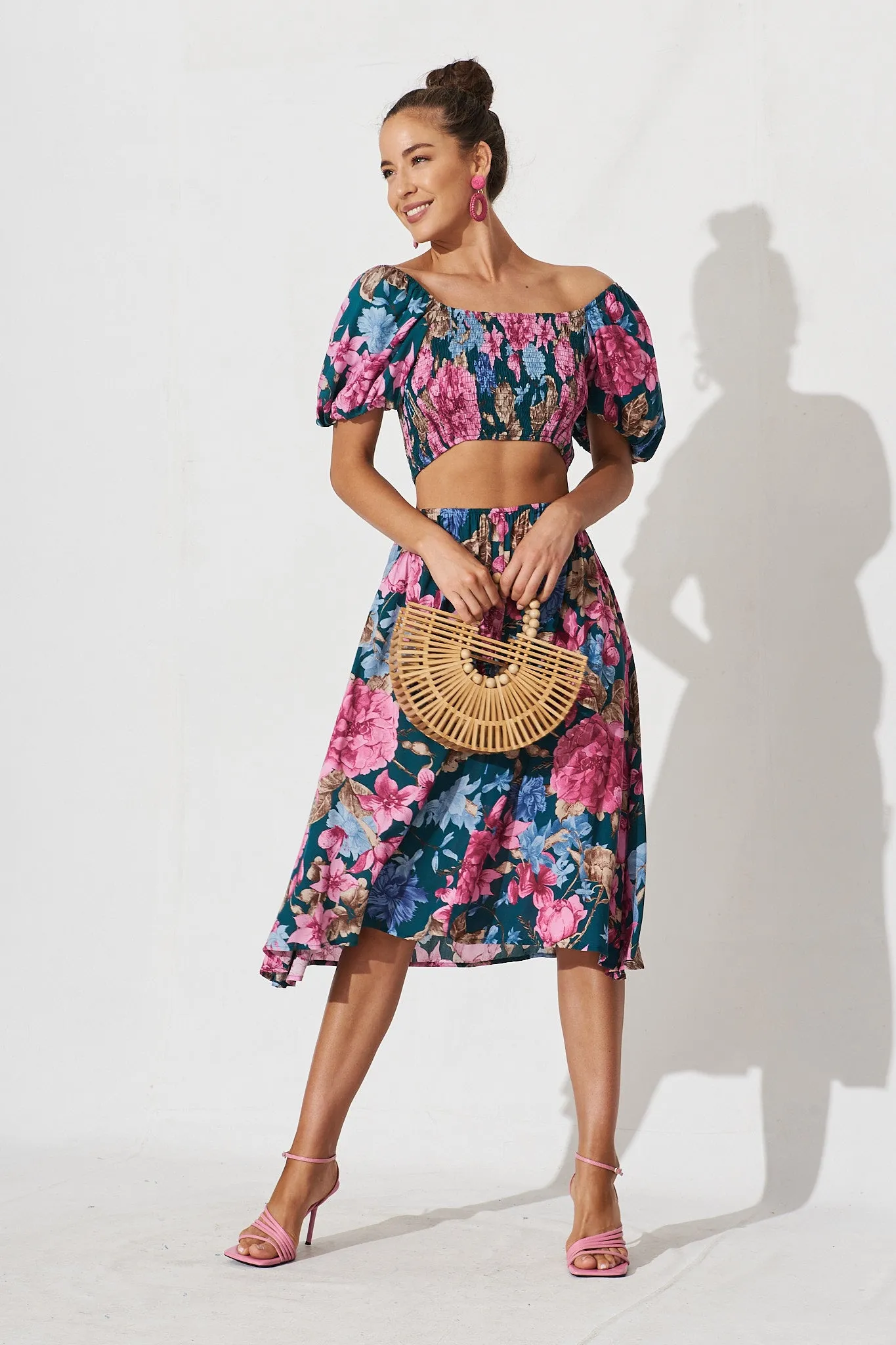 Laureate Midi Dress In Teal With Pink Floral sold by St Frock product image thumbnail 2