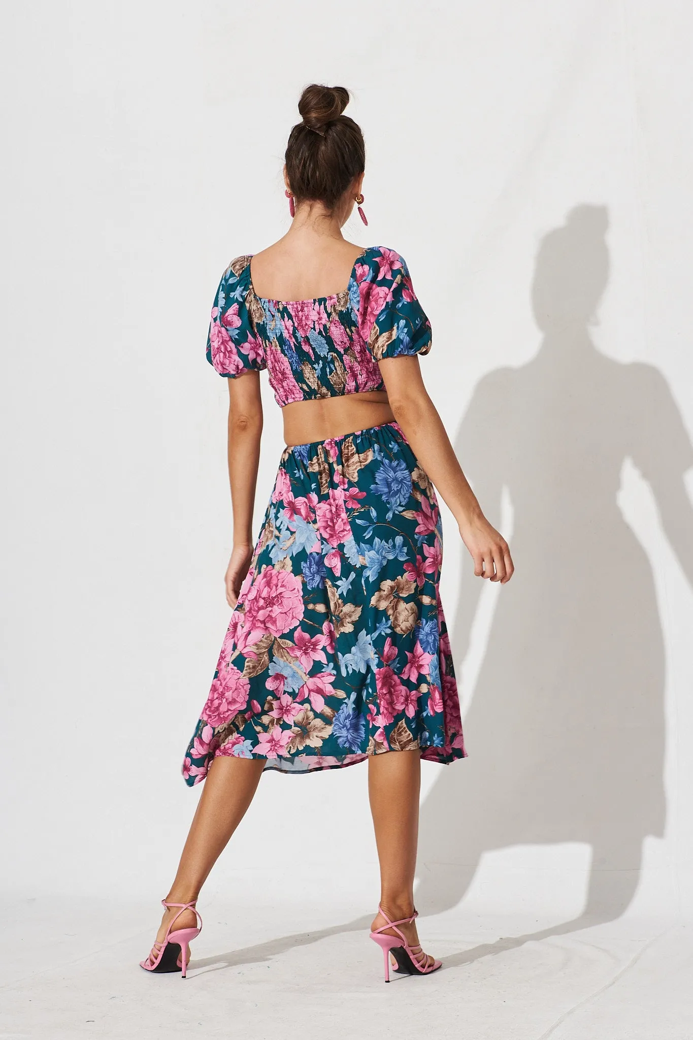 Laureate Midi Dress In Teal With Pink Floral sold by St Frock product image thumbnail 5
