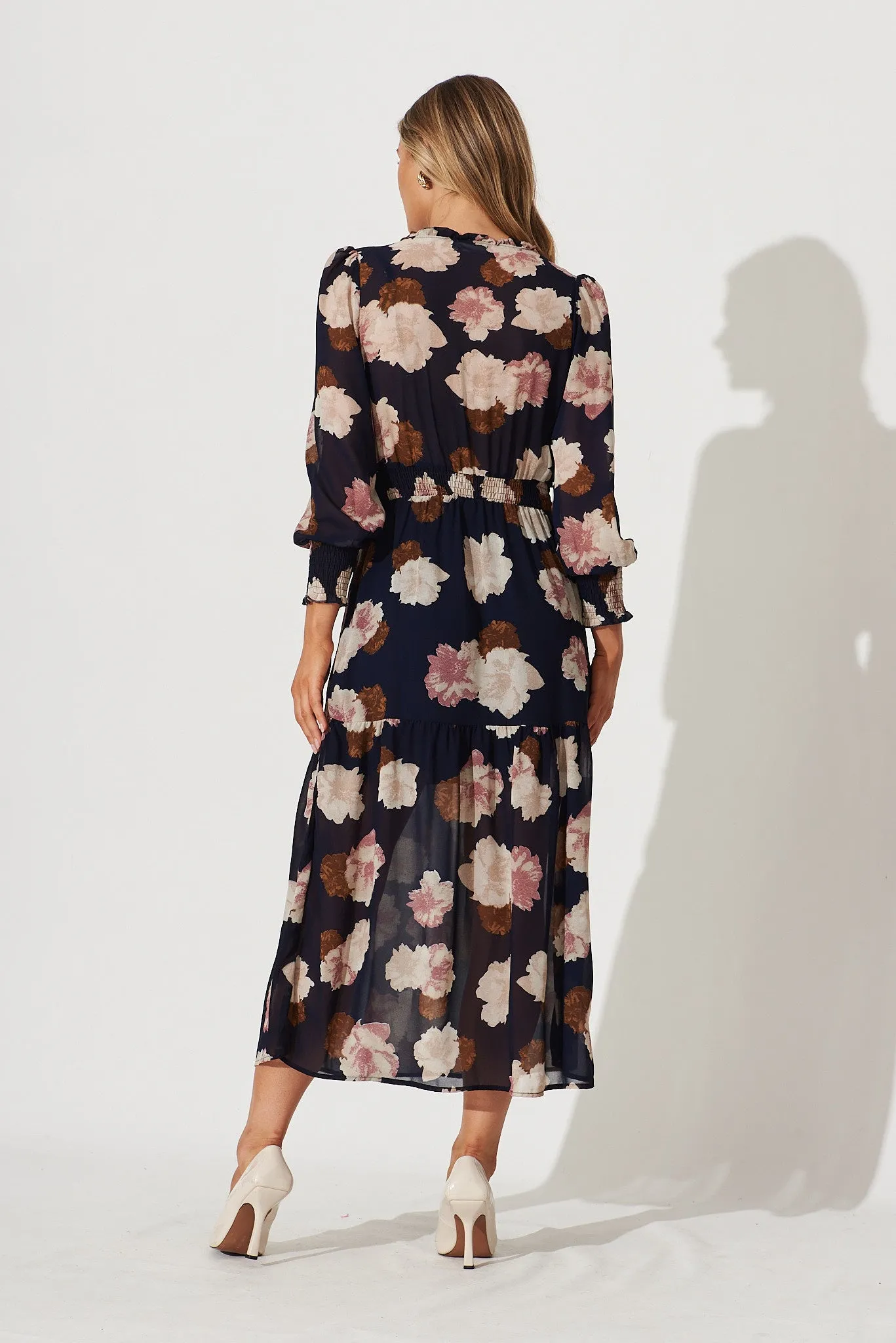 Hamilton Maxi Dress In Navy With Blush Floral Chiffon sold by St Frock product image thumbnail 4