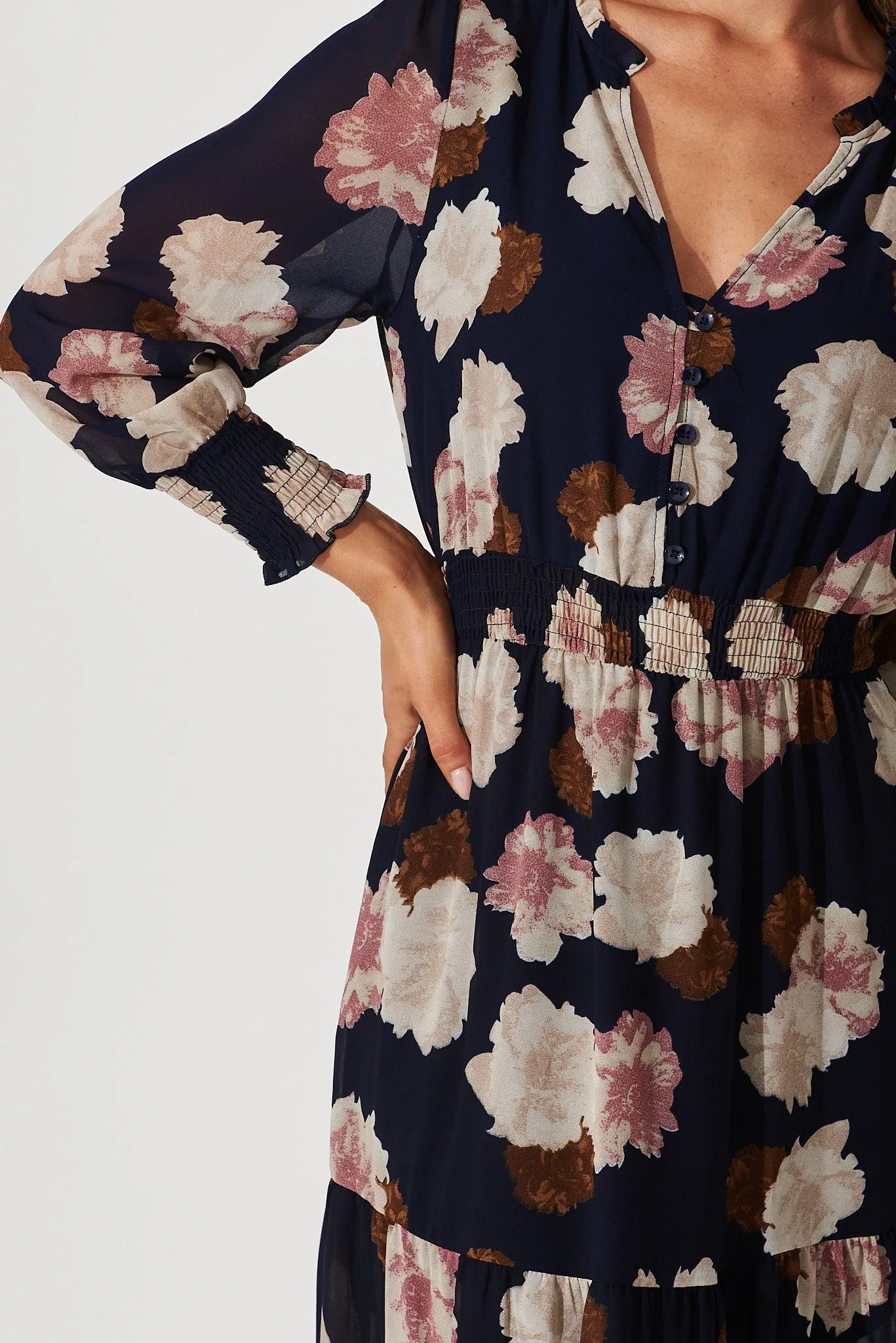 Hamilton Maxi Dress In Navy With Blush Floral Chiffon sold by St Frock product image thumbnail 5