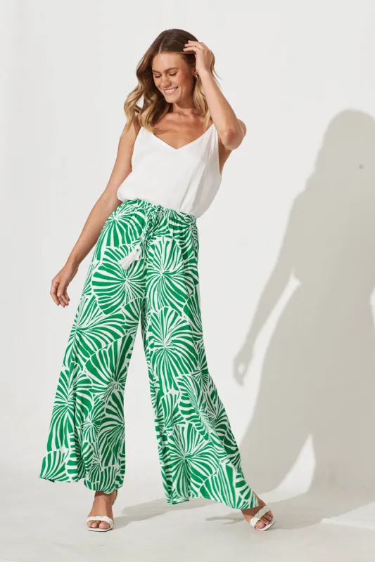 Lucia Pant In Green And White Palm Print sold by St Frock