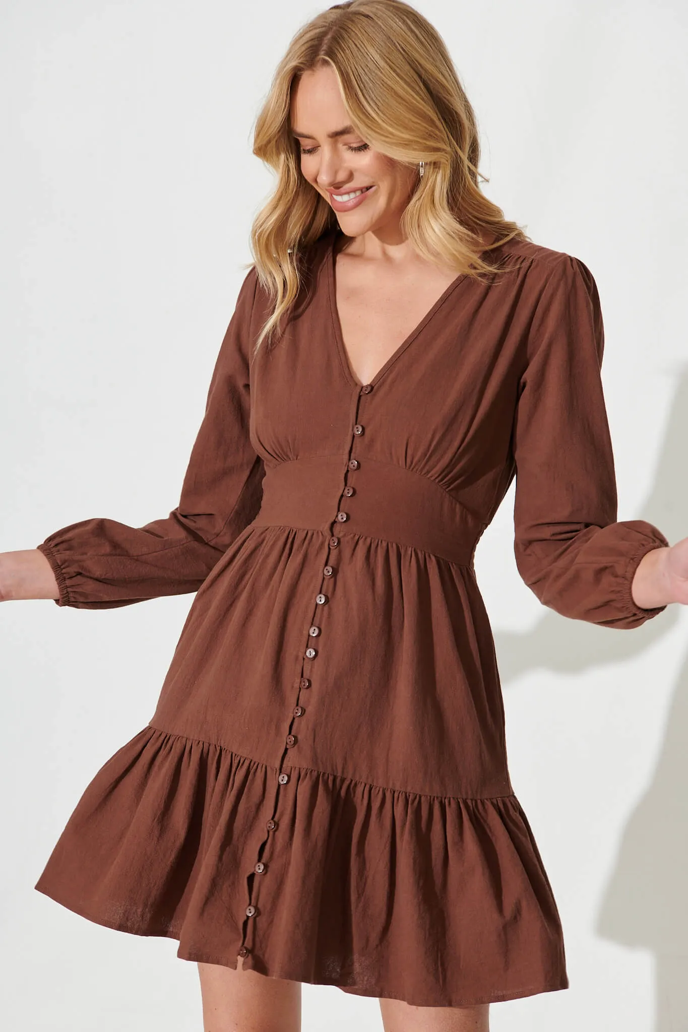 Silverstone Dress In Chocolate Brown Cotton sold by St Frock