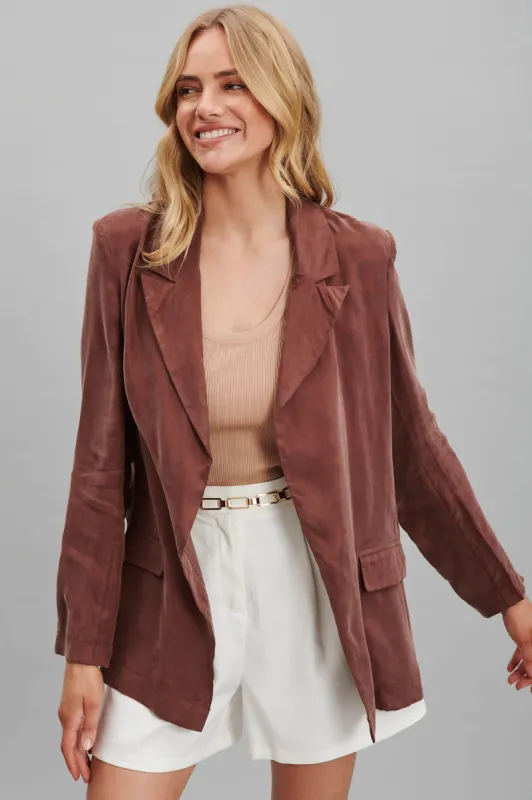 Belmore Blazer In Chocolate Cupro Blend sold by St Frock