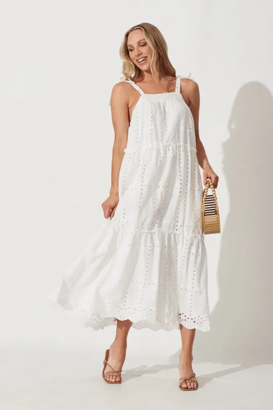 Cecilia Maxi Dress In White Cotton Broderie sold by St Frock