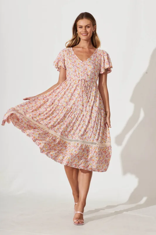 Lotta Midi Dress In Blush Floral sold by St Frock