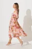Amalie Midi Dress In Pink With Red Leaf Print sold by St Frock