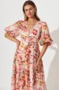 Amalie Midi Dress In Pink With Red Leaf Print sold by St Frock