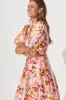Amalie Midi Dress In Pink With Red Leaf Print sold by St Frock