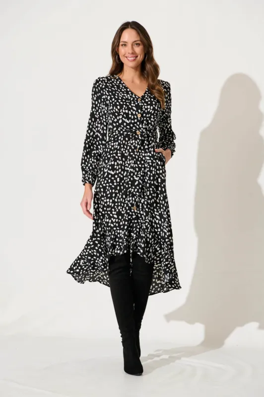 Mabo Midi Dress In Black With White Speckle sold by St Frock