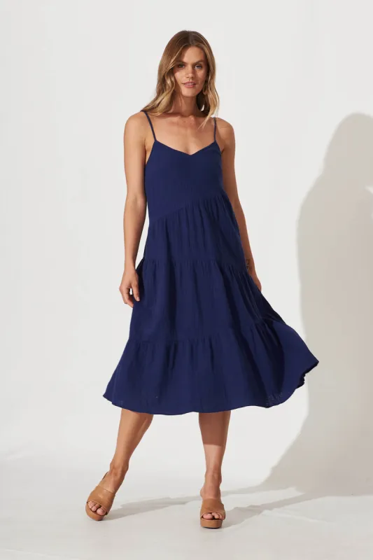 Delaney Midi Sundress In Navy Cotton sold by St Frock