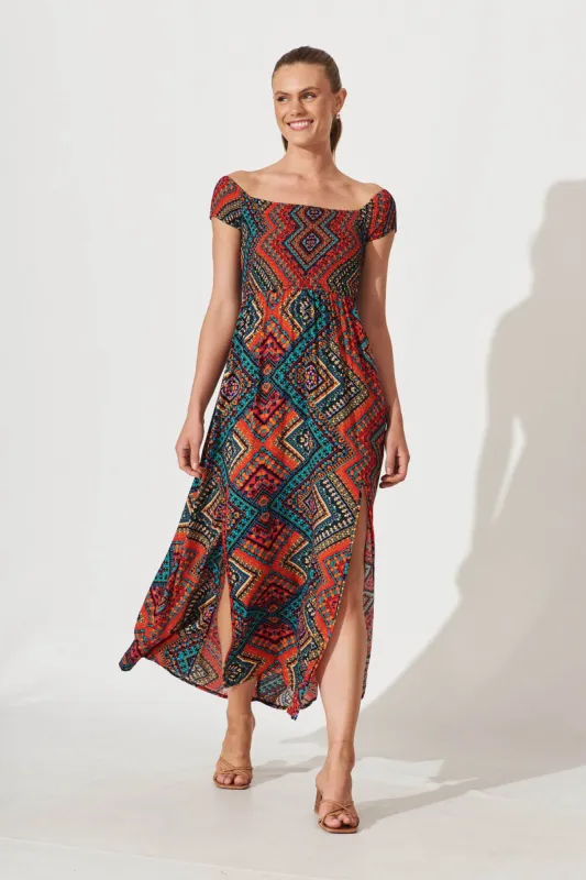 Under The Sun Maxi Dress In Red Multi Print sold by St Frock