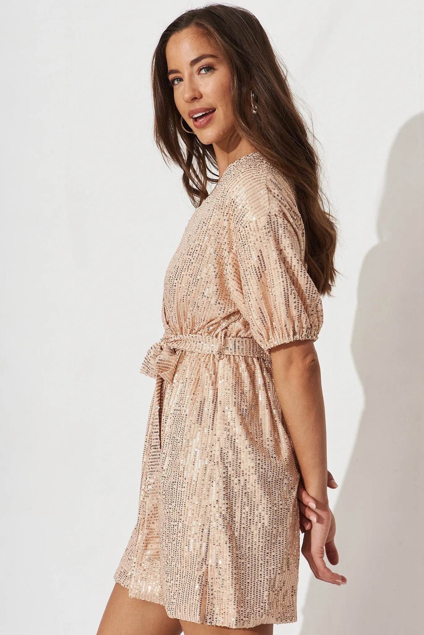 Zenetta Dress In Rose Gold Sequin sold by St Frock product image thumbnail 3