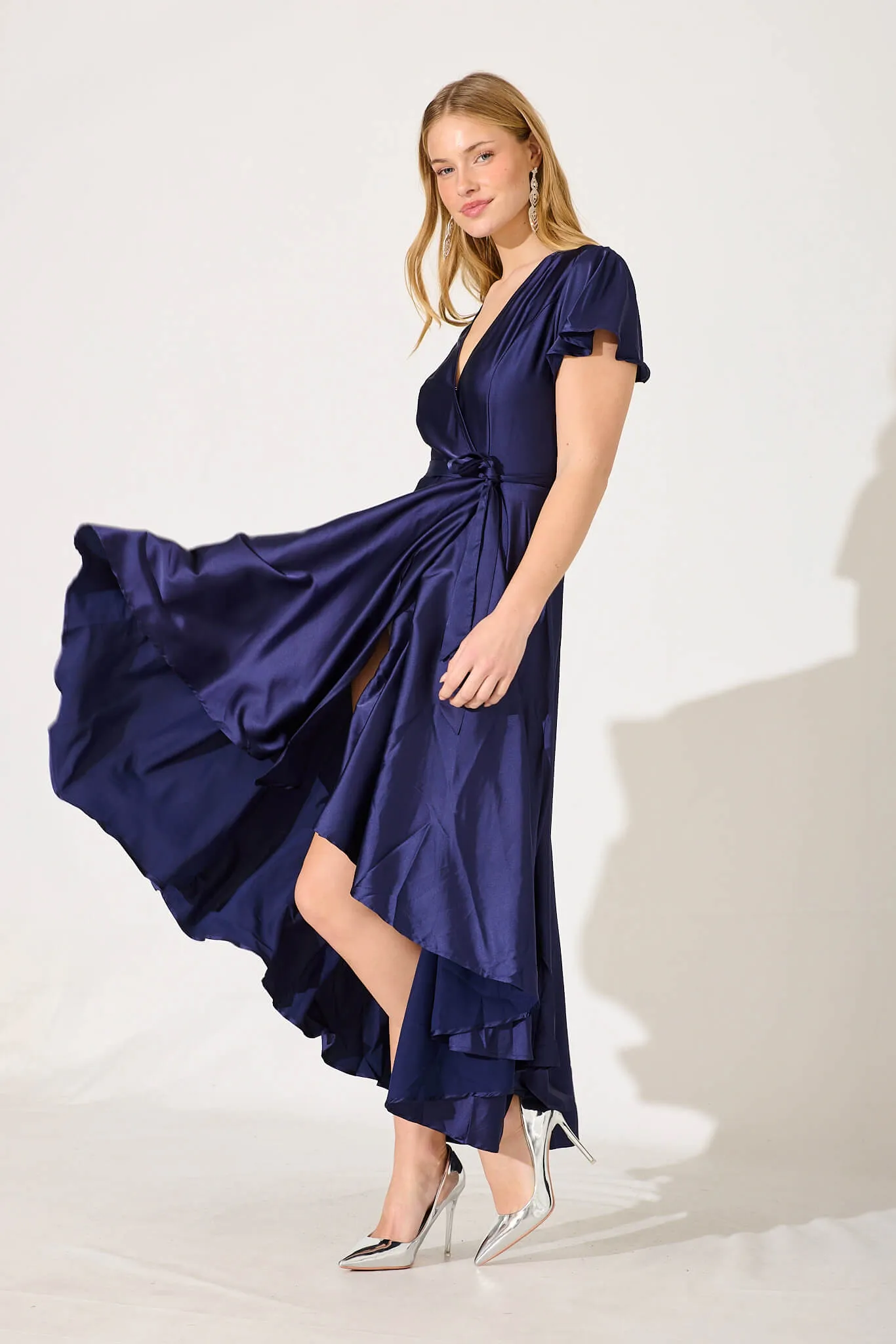 Loulou Maxi Dress In Navy Satin sold by St Frock product image thumbnail 3