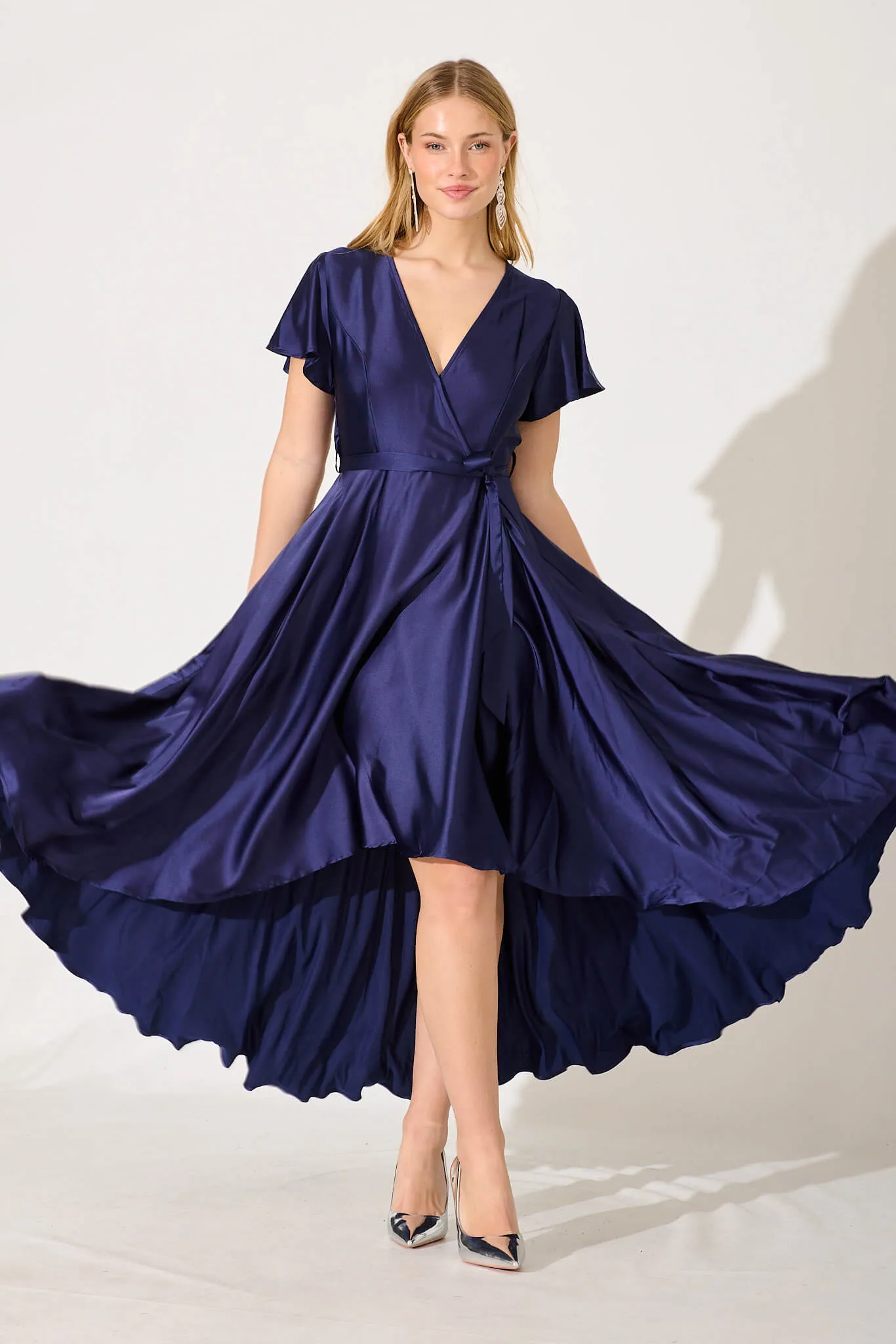 Loulou Maxi Dress In Navy Satin sold by St Frock
