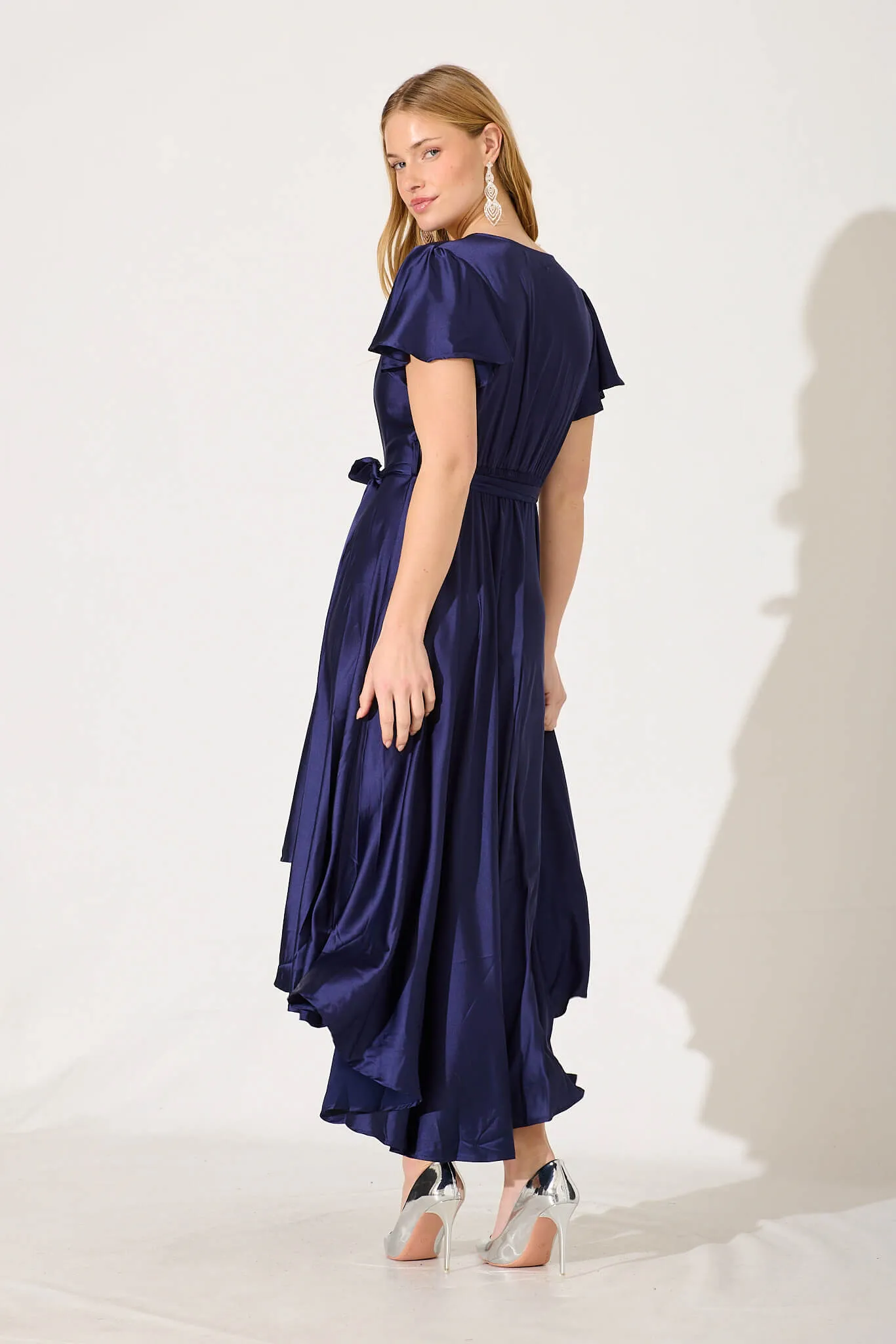 Loulou Maxi Dress In Navy Satin sold by St Frock product image thumbnail 4