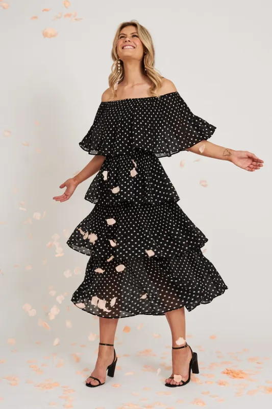 Scarlet Dress In Black Spot Chiffon made by St Frock