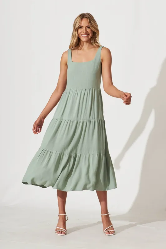 Estee Midi Dress In Sage Green Linen sold by St Frock