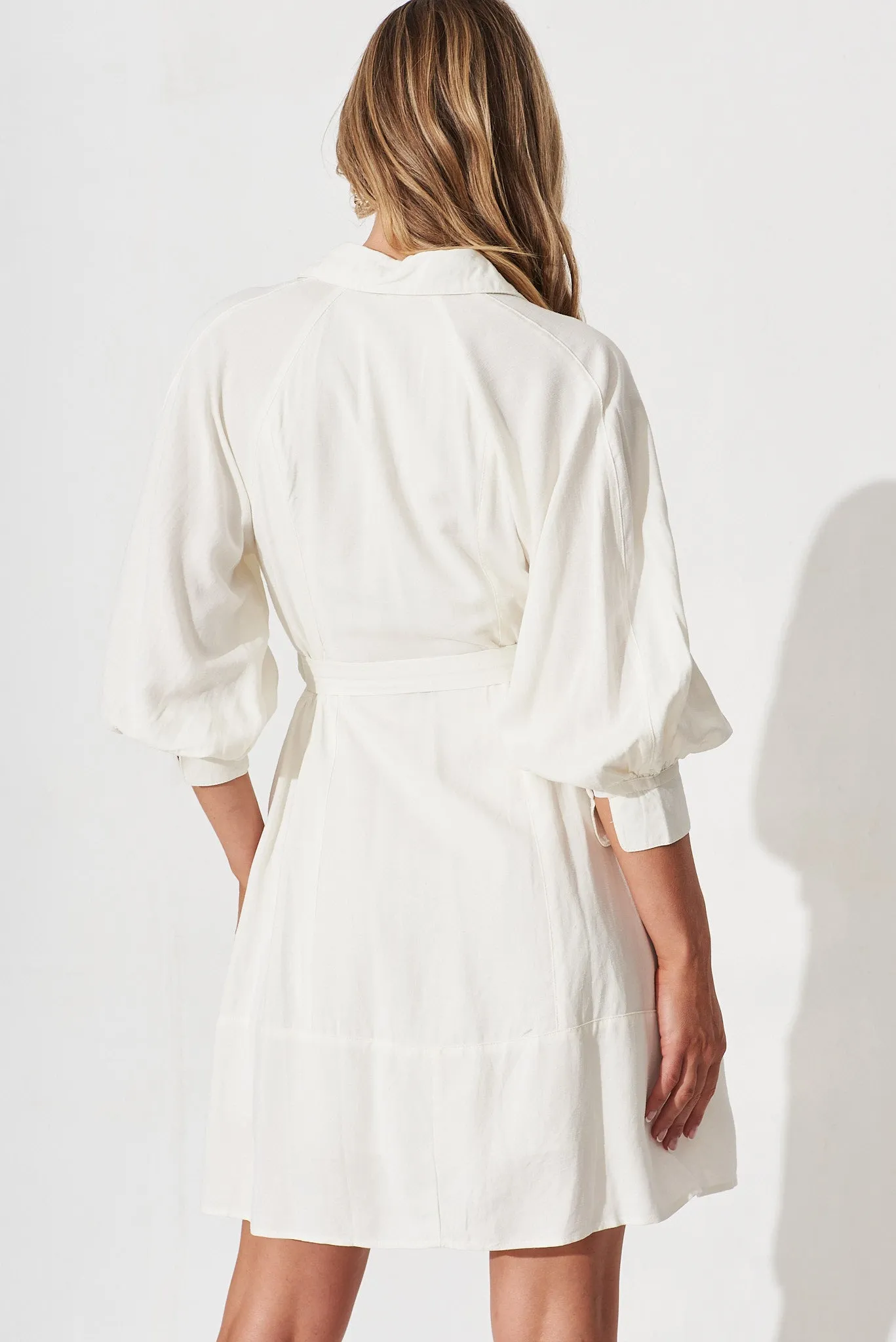 Dianella Shirt Dress In White Cotton Blend sold by St Frock product image thumbnail 5