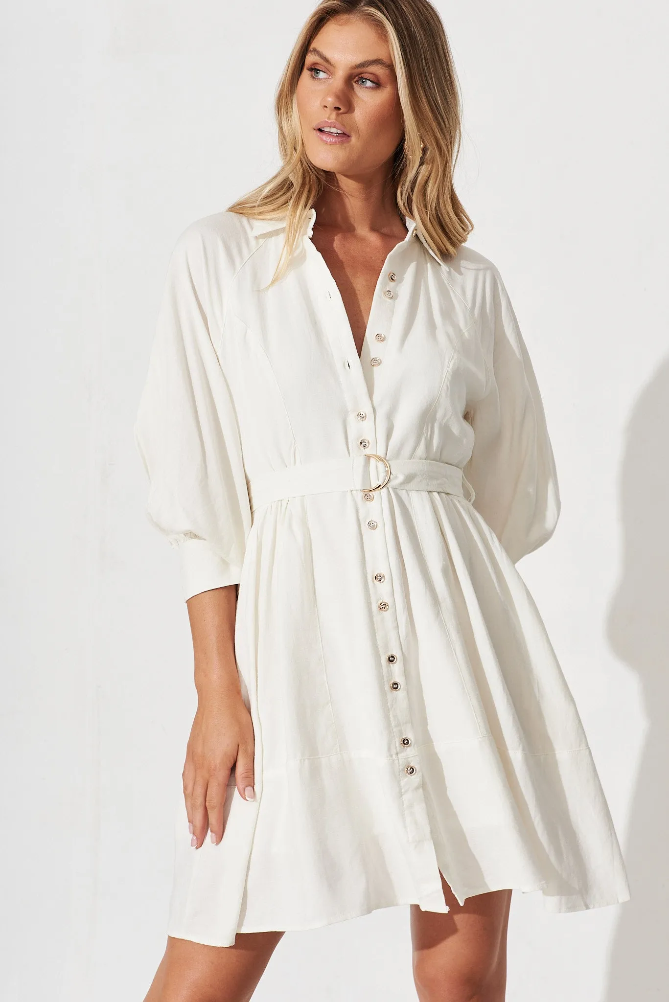 Dianella Shirt Dress In White Cotton Blend sold by St Frock product image thumbnail 3
