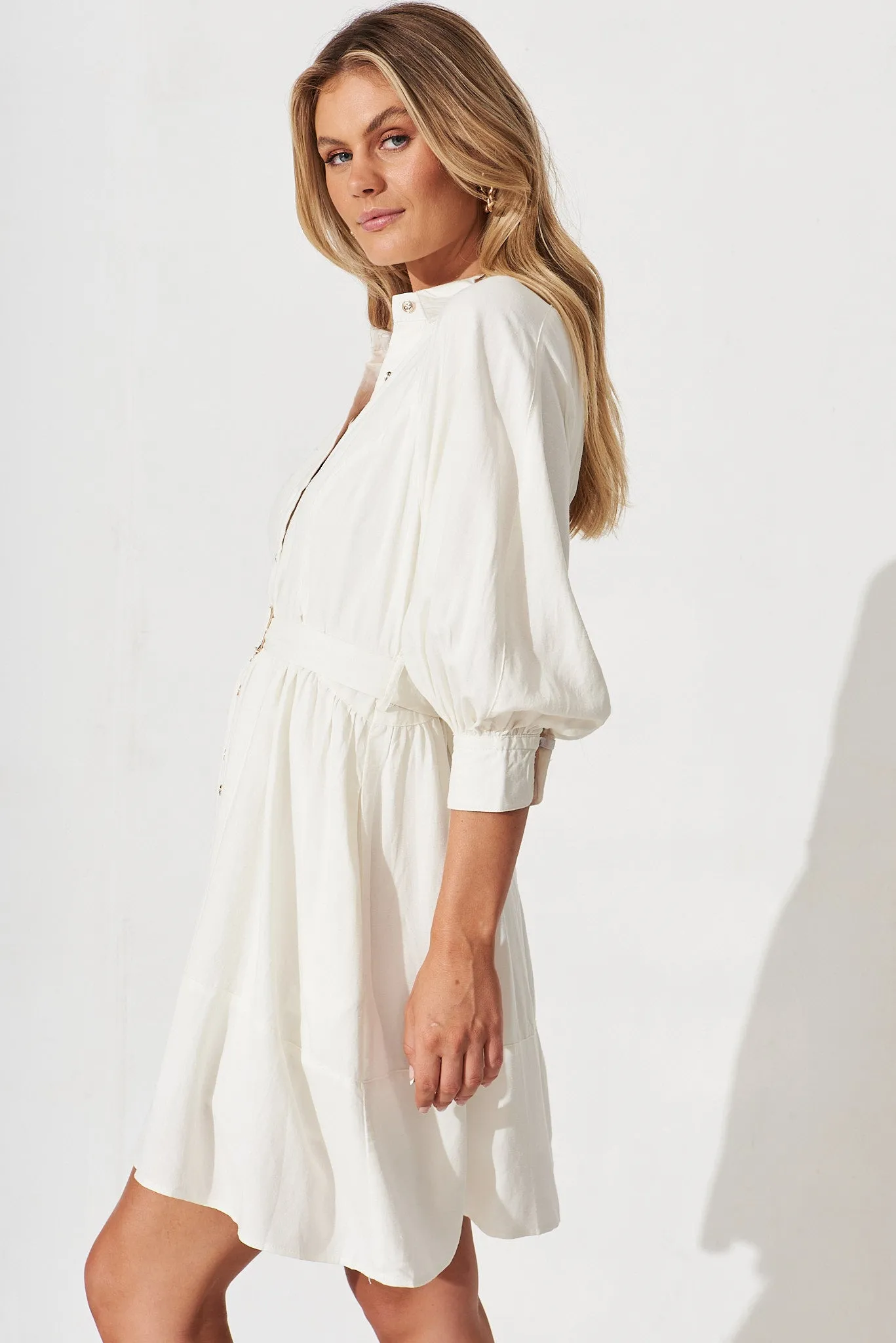 Dianella Shirt Dress In White Cotton Blend sold by St Frock product image thumbnail 4