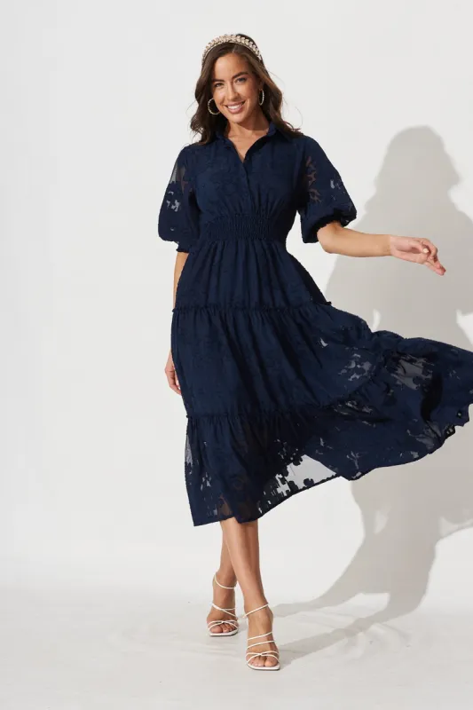 Brittney Midi Dress In Navy Chiffon sold by St Frock