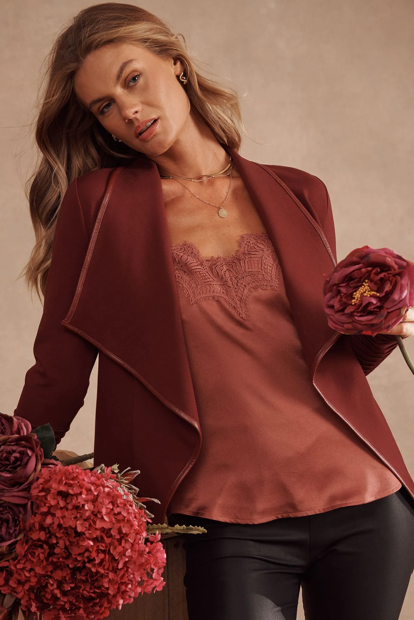 Manthis Cami Top In Dusty Rose Satin sold by St Frock