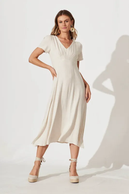 Morgan Midi Dress In Oatmeal Linen sold by St Frock