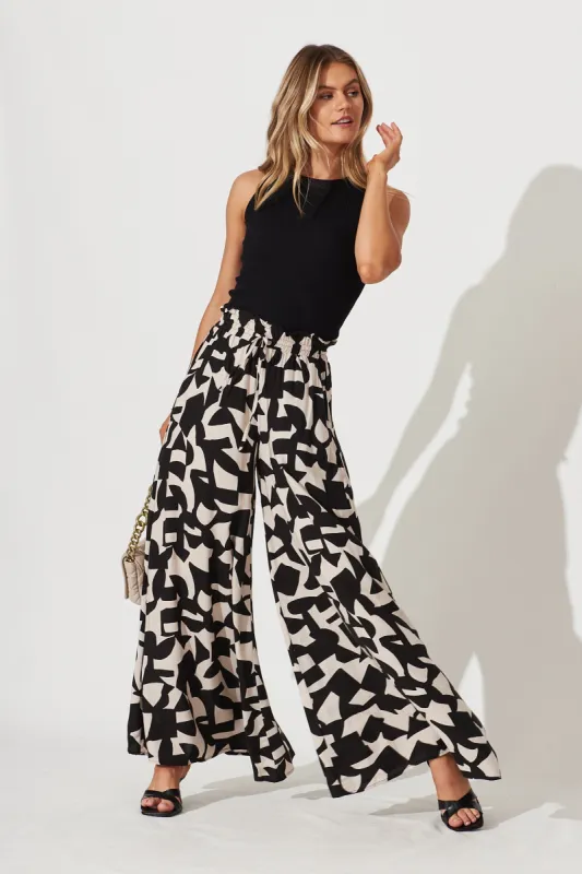 Mariah Pant In Black And Sand Geometric Print sold by St Frock