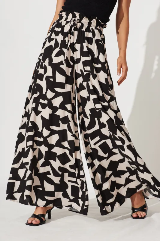Mariah Pant In Black And Sand Geometric Print sold by St Frock