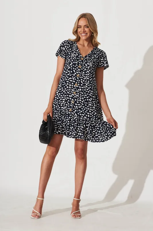 Gina Dress In Navy With White Speckle sold by St Frock