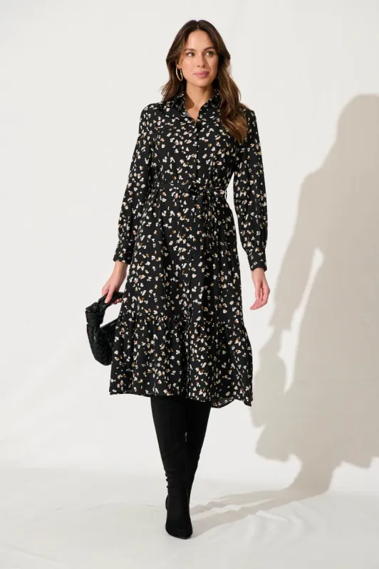 Telisa Midi Shirt Dress In Black With Multi Speckle sold by St Frock