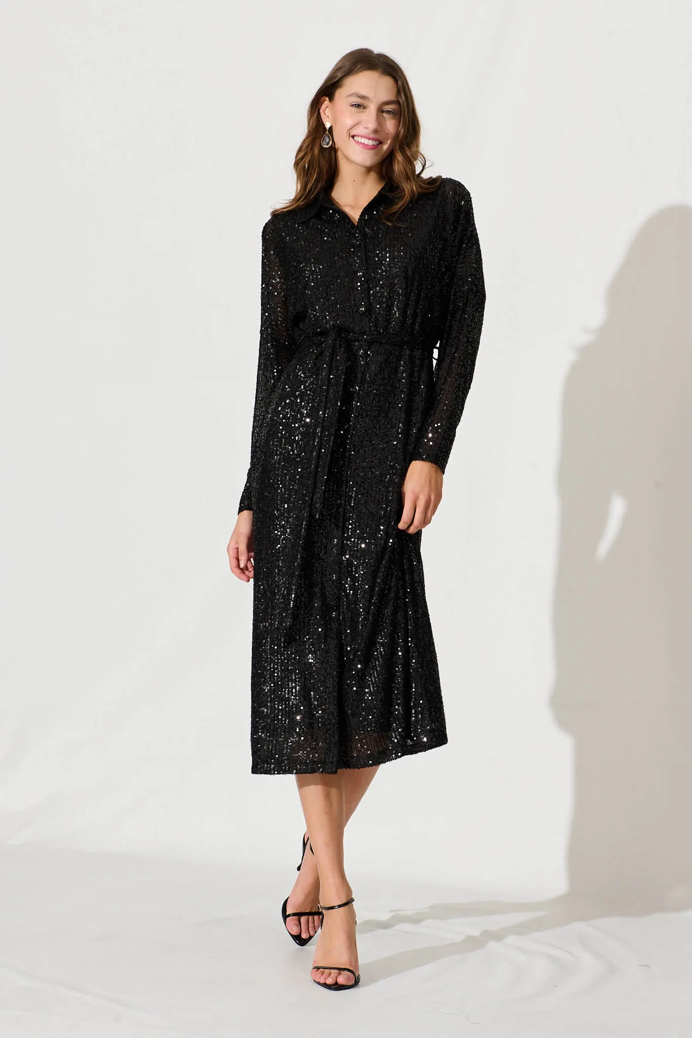 Diva Midi Shirt Dress In Black Sequin sold by St Frock product image thumbnail 5