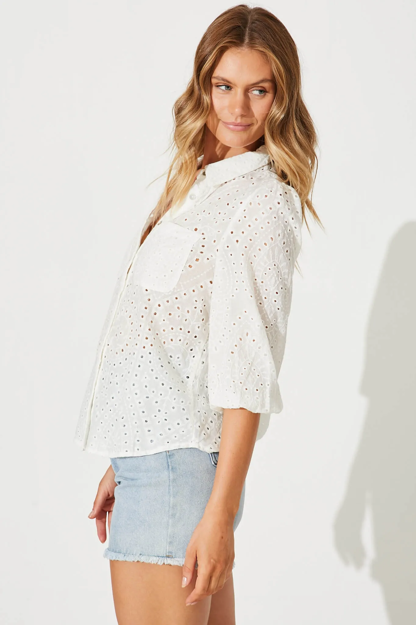 Delight Shirt In White Broderie Linen Blend sold by St Frock product image thumbnail 2