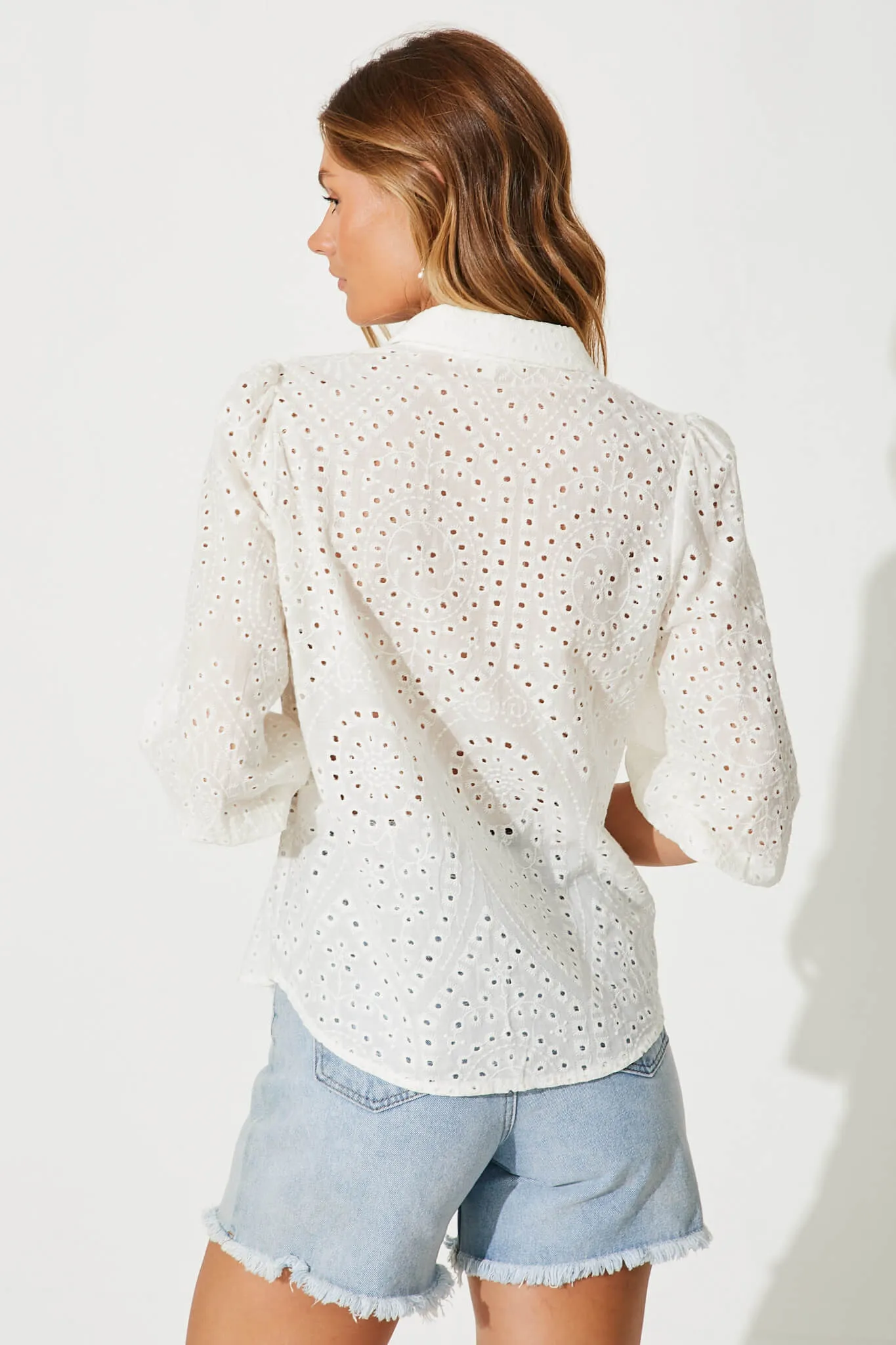 Delight Shirt In White Broderie Linen Blend sold by St Frock product image thumbnail 3