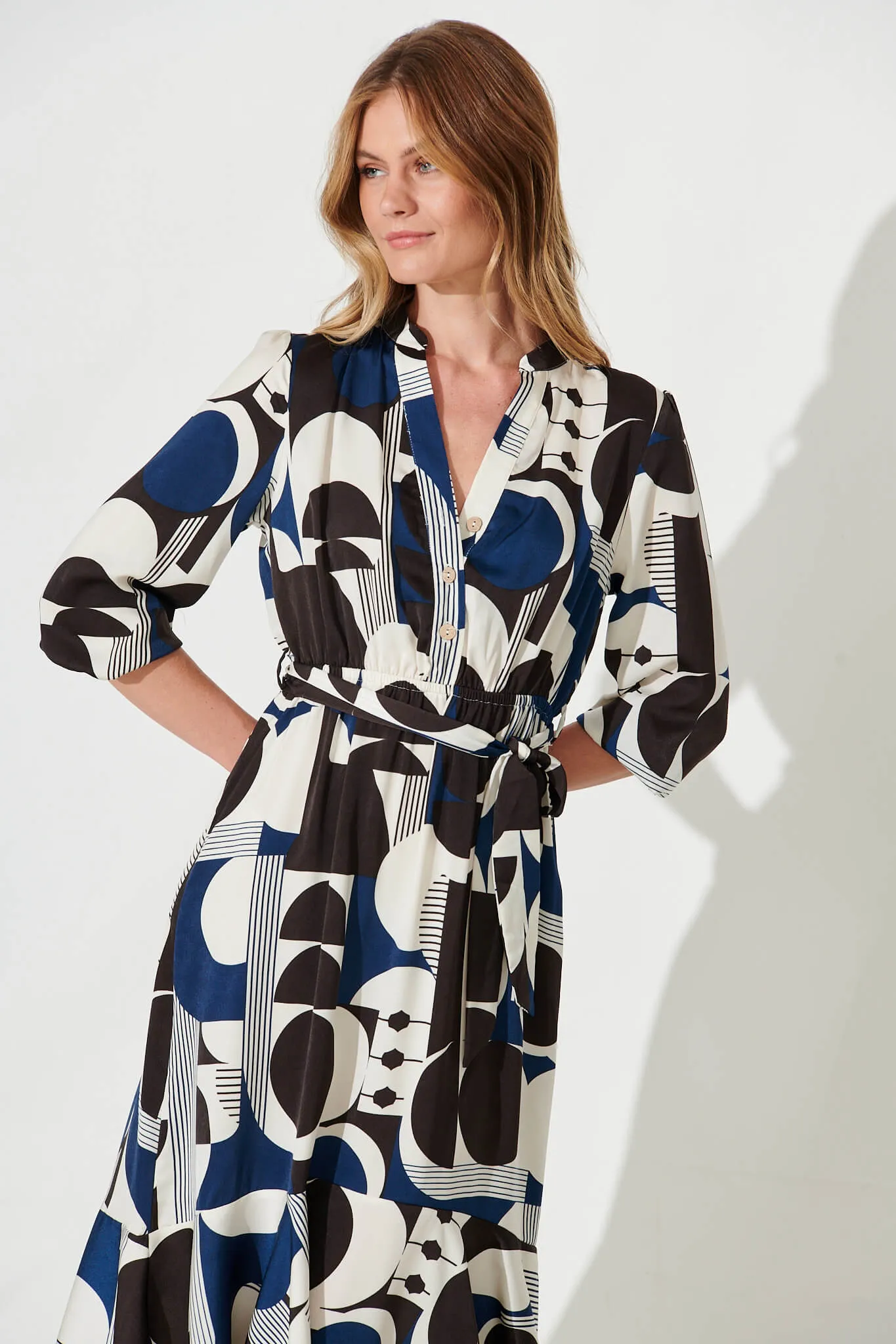 Jemimah Midi Dress In Cream Geometric Print sold by St Frock product image thumbnail 3