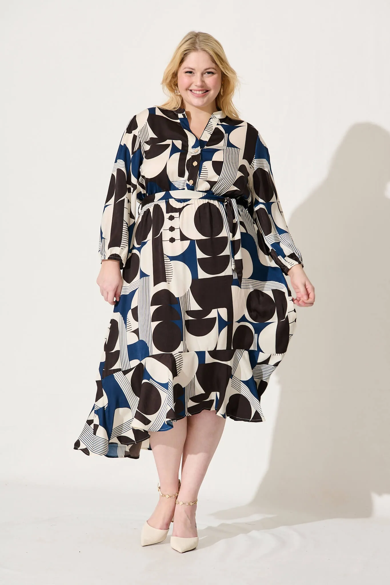 Jemimah Midi Dress In Cream Geometric Print sold by St Frock product image thumbnail 2