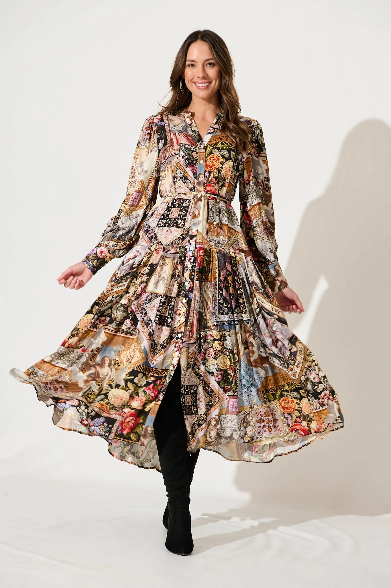 Tessa Maxi Dress In Black Multi Patchwork sold by St Frock