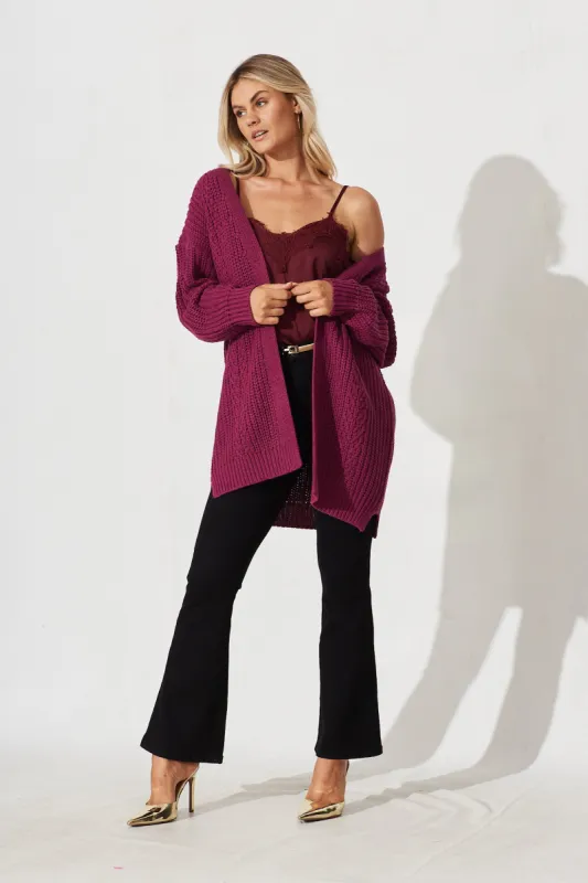 Turin Knit Cardigan In Plum Cotton Blend sold by St Frock
