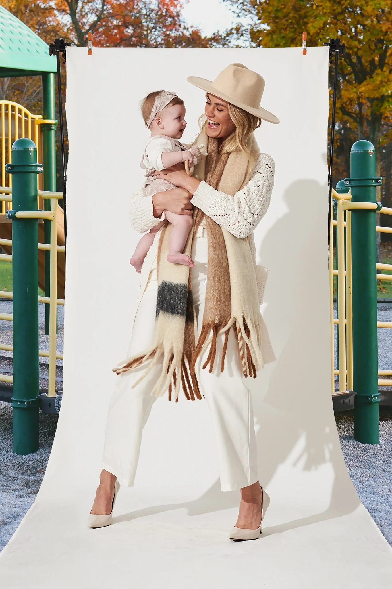 August + Delilah Brooklyn Oversized Knit Scarf In Multi Brown Check sold by St Frock