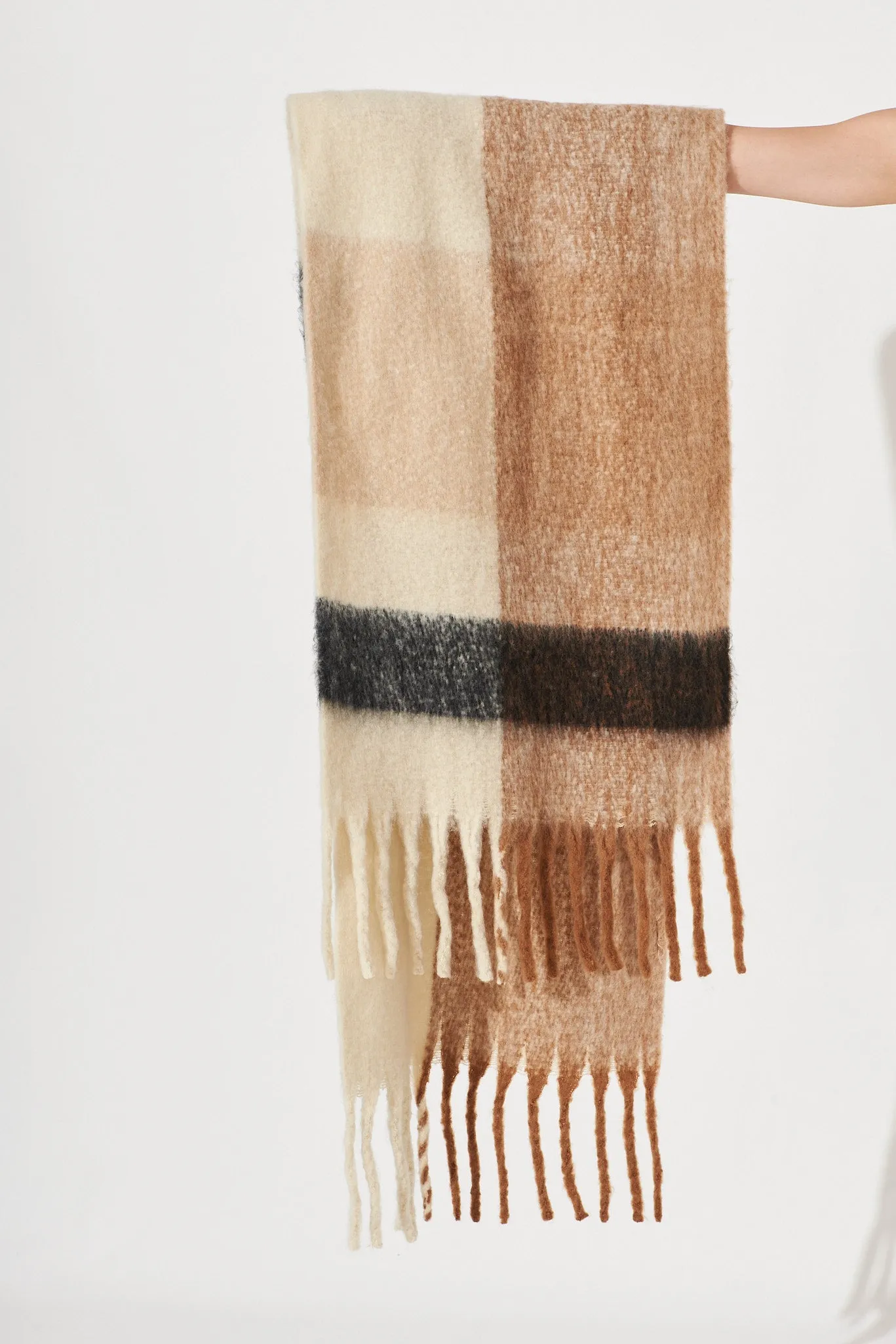August + Delilah Brooklyn Oversized Knit Scarf In Multi Brown Check sold by St Frock product image thumbnail 2