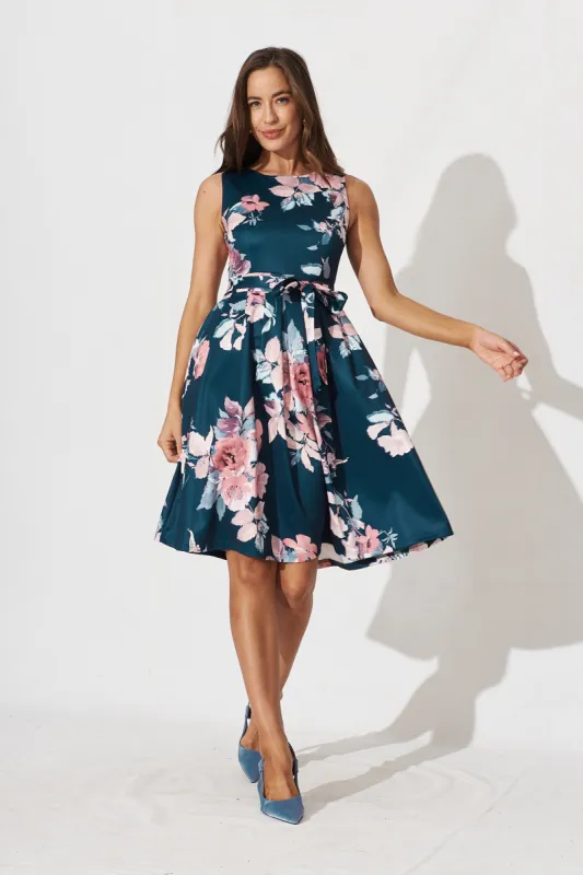 Jardin Dress In Teal With Blush Floral sold by St Frock