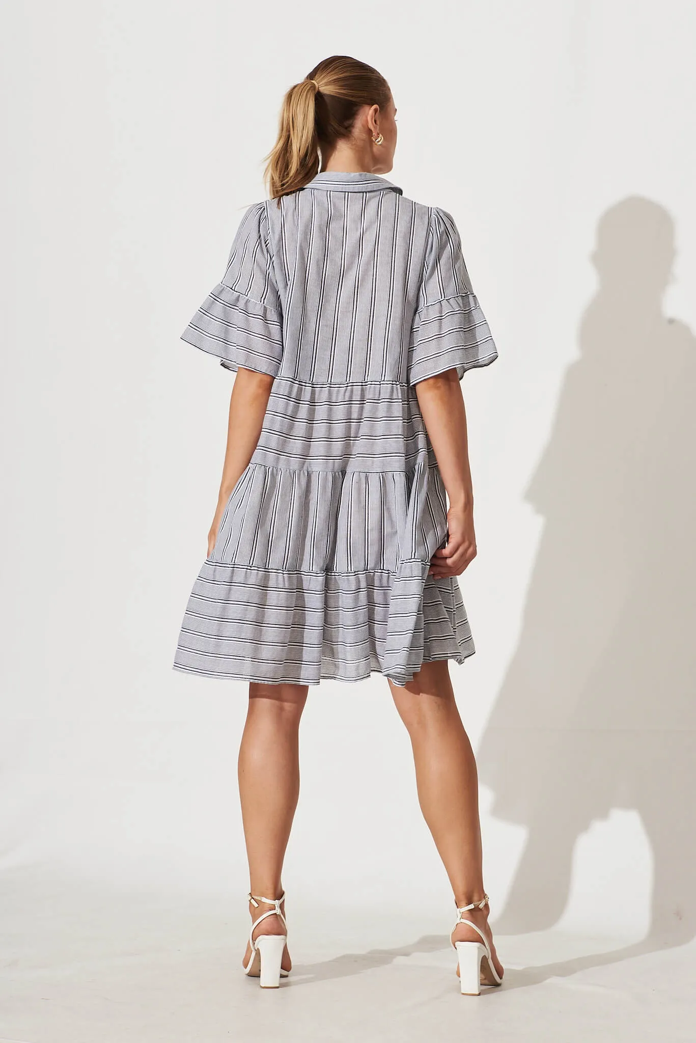 Glorianna Smock Dress In Black With White Stripe Cotton sold by St Frock product image thumbnail 4