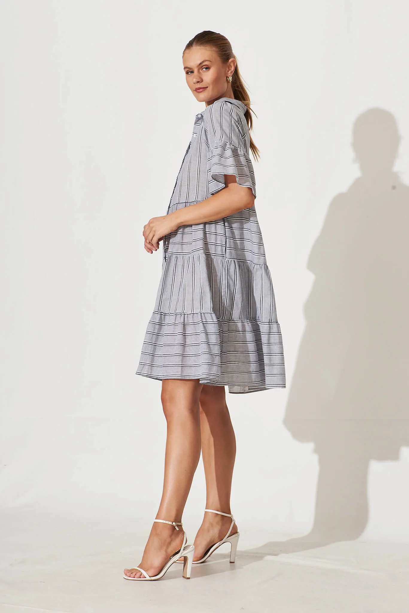 Glorianna Smock Dress In Black With White Stripe Cotton sold by St Frock product image thumbnail 3