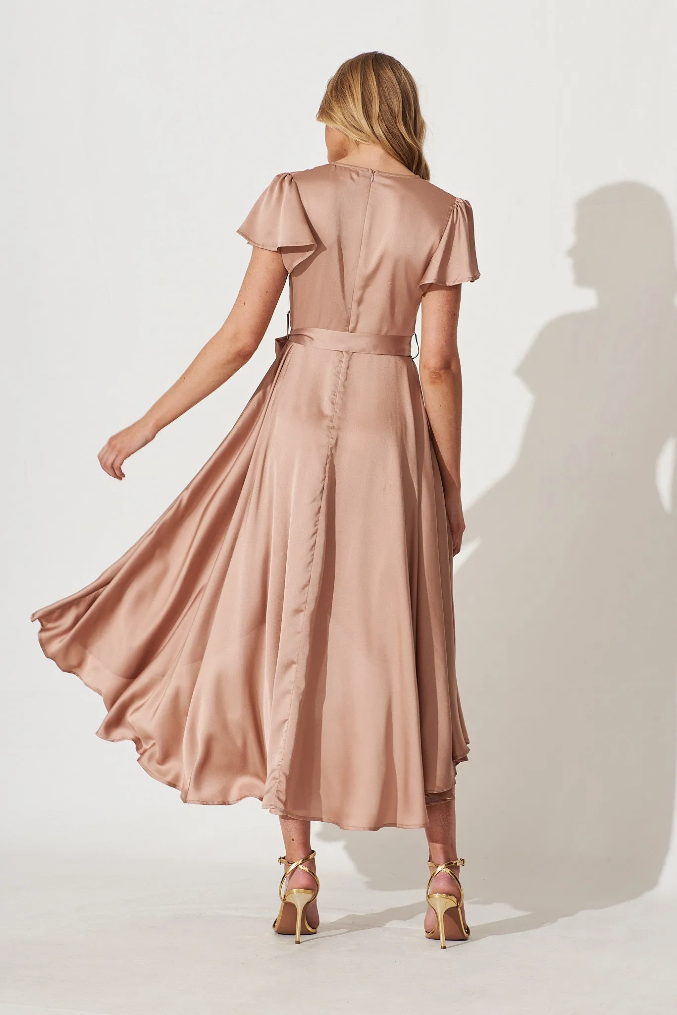 Marilou Maxi Dress In Dark Champagne Satin sold by St Frock product image thumbnail 4