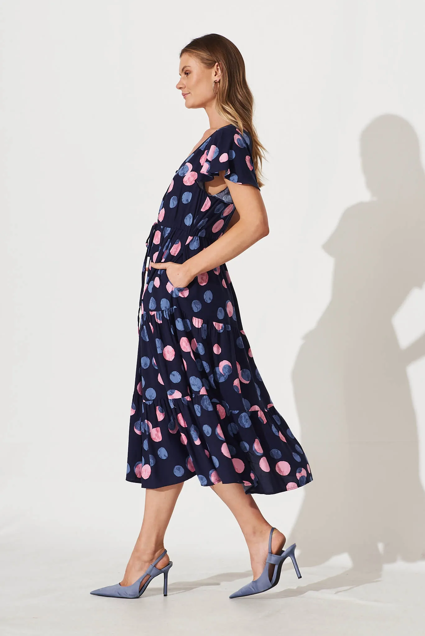 Saturday Maxi Dress In Navy With Pink And Blue Spot sold by St Frock product image thumbnail 3