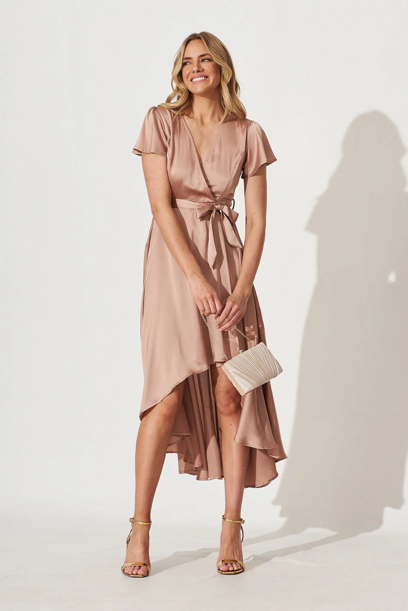 Marilou Maxi Dress In Dark Champagne Satin sold by St Frock product image thumbnail 5