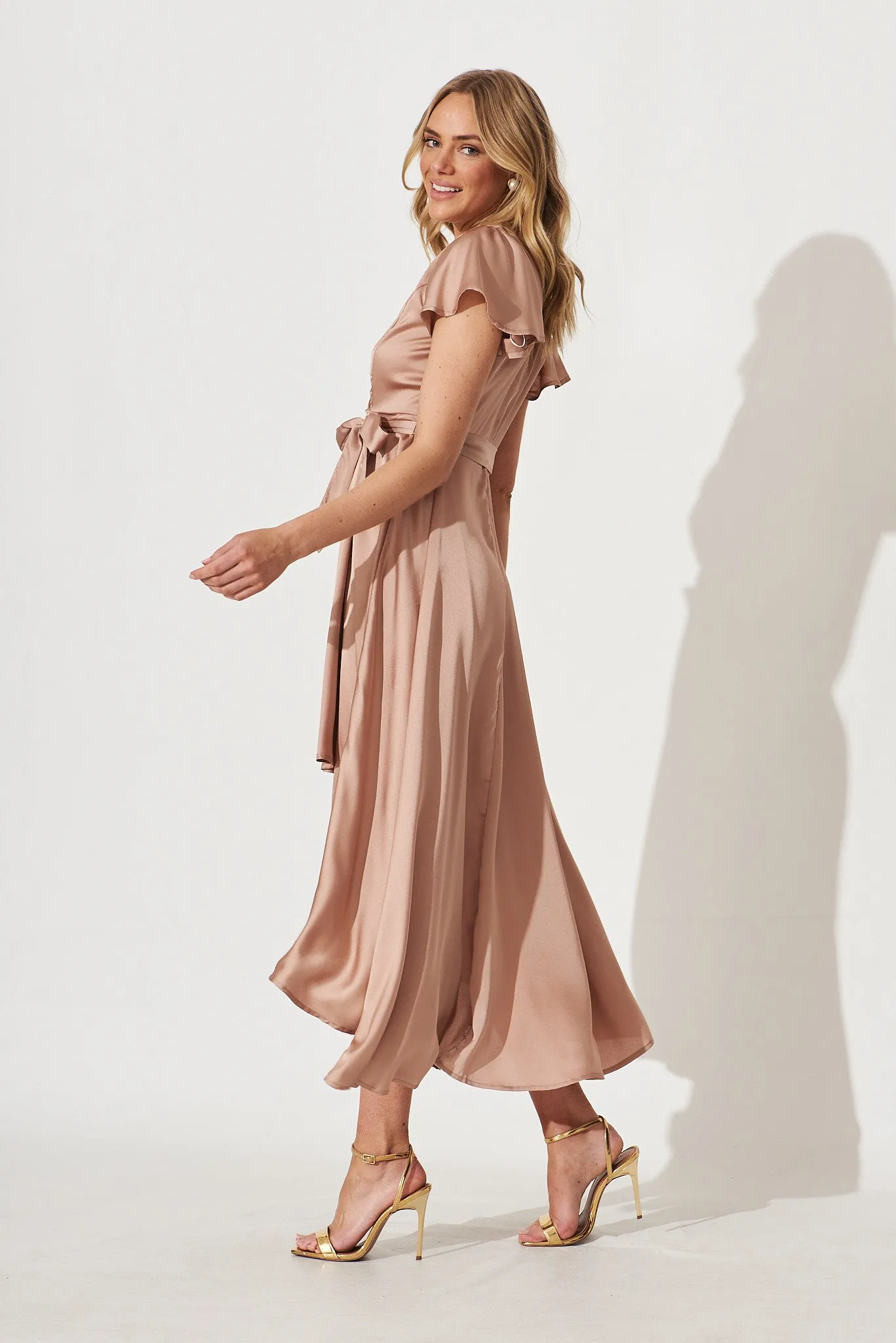 Marilou Maxi Dress In Dark Champagne Satin sold by St Frock product image thumbnail 3