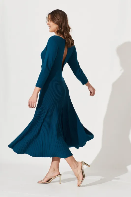 Geogie Midi Knit Dress In Teal sold by St Frock