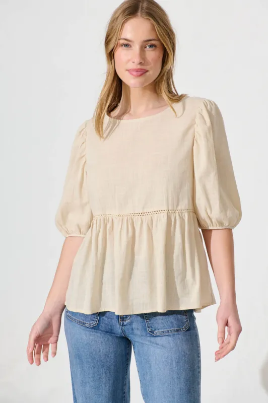 Stacy Top In Oatmeal Cotton Linen sold by St Frock
