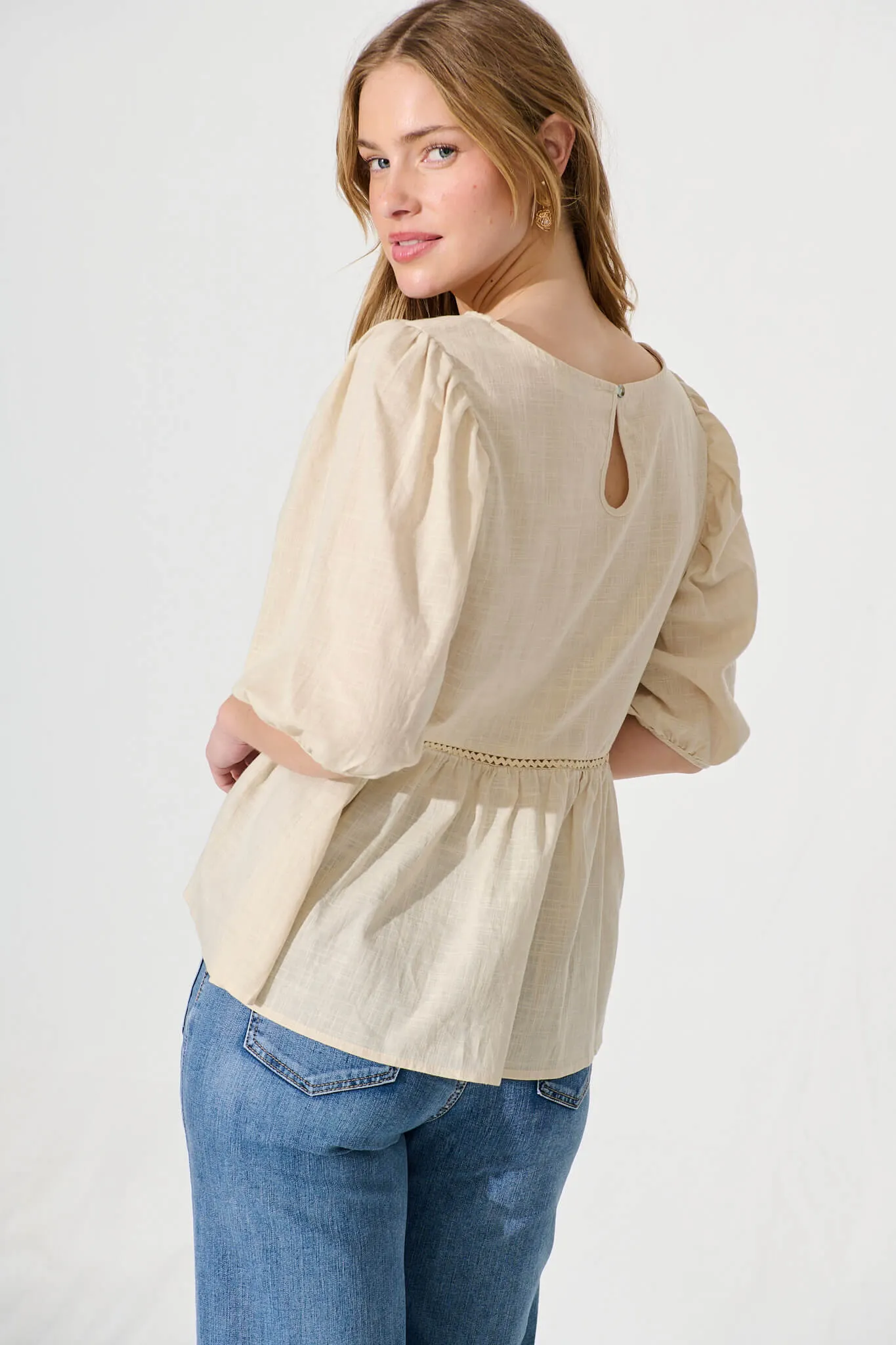 Stacy Top In Oatmeal Cotton Linen sold by St Frock product image thumbnail 3